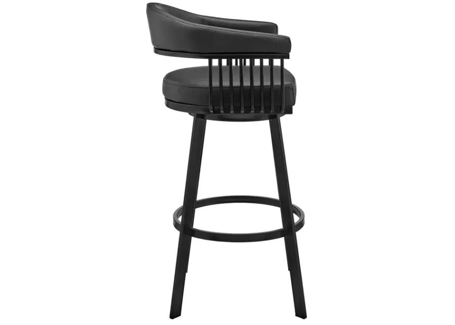 Bronson 29" Bar Height Swivel Bar Stool in Black Finish and Black Faux Leather