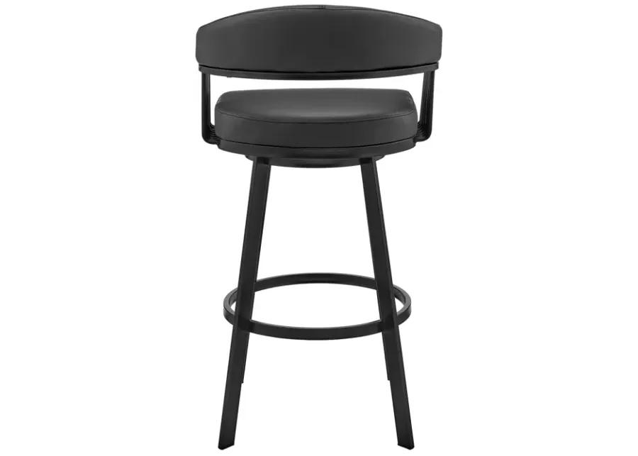 Bronson 29" Bar Height Swivel Bar Stool in Black Finish and Black Faux Leather