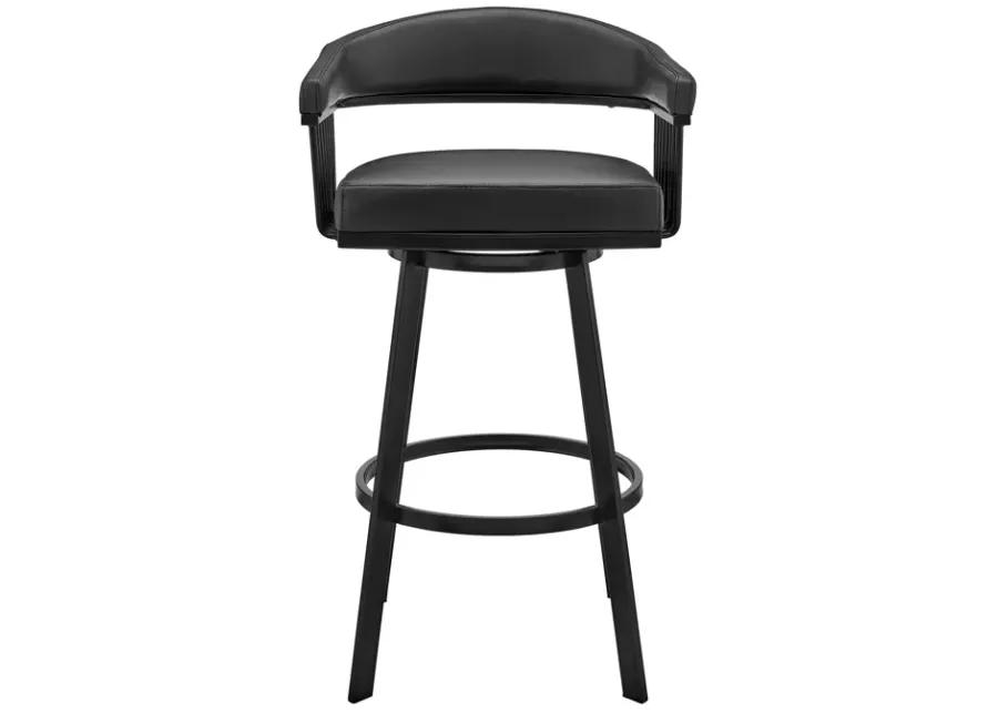 Bronson 29" Bar Height Swivel Bar Stool in Black Finish and Black Faux Leather