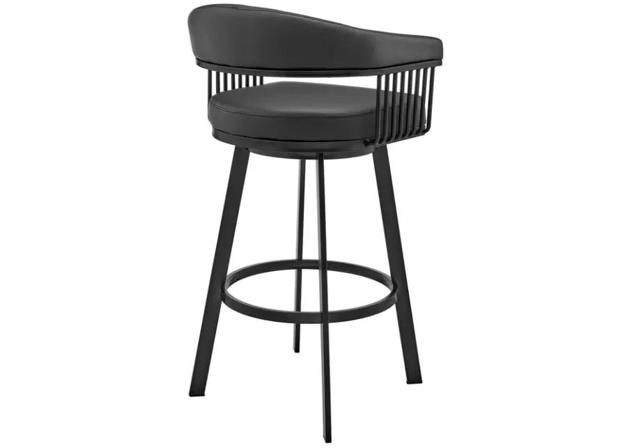 Bronson 29" Bar Height Swivel Bar Stool in Black Finish and Black Faux Leather