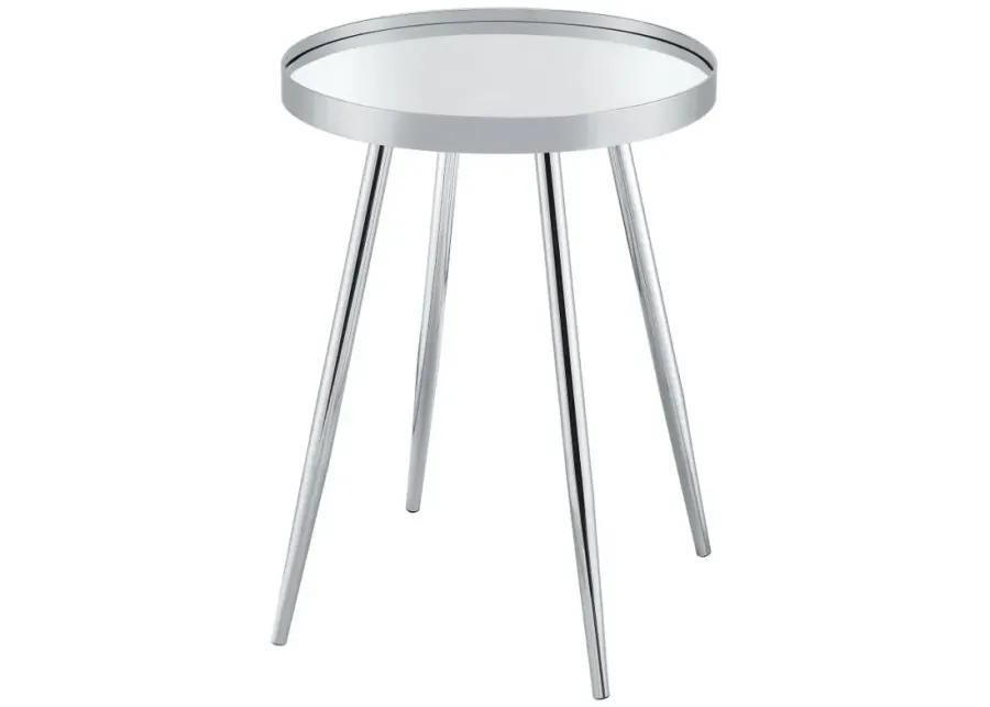 Kaelyn Round Mirror Top End Table Chrome