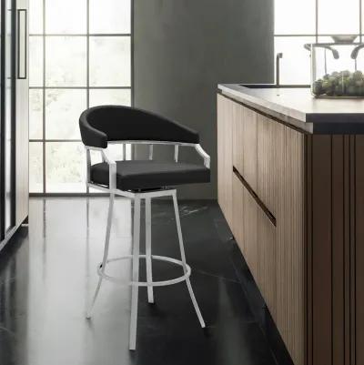 Palmdale Swivel Modern Faux Leather Bar and Counter Stool in Brushed Stainless Steel Finish