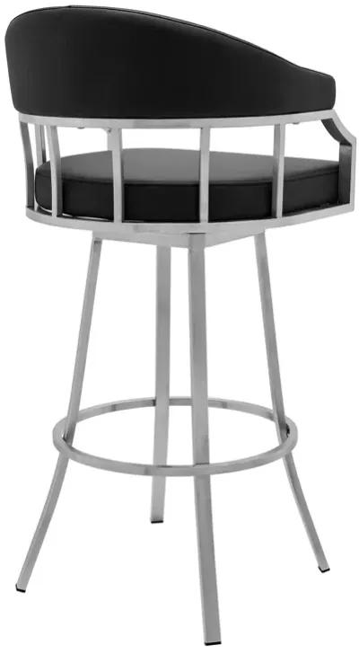 Palmdale Swivel Modern Faux Leather Bar and Counter Stool in Brushed Stainless Steel Finish