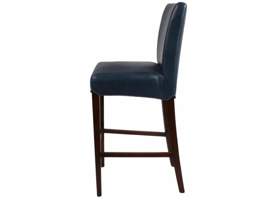 milton bonded leather bar stool wenge legs, vintage blue