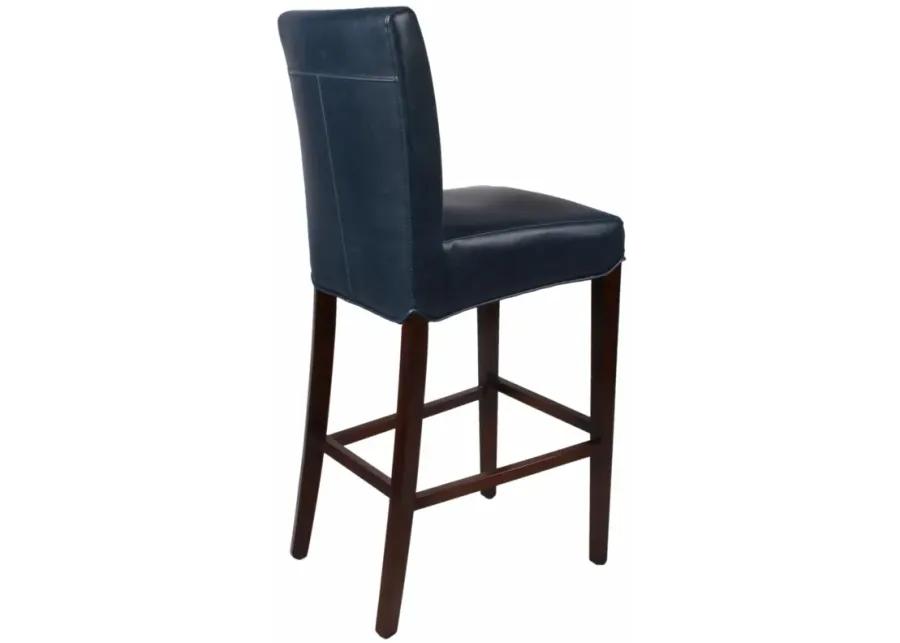 milton bonded leather bar stool wenge legs, vintage blue