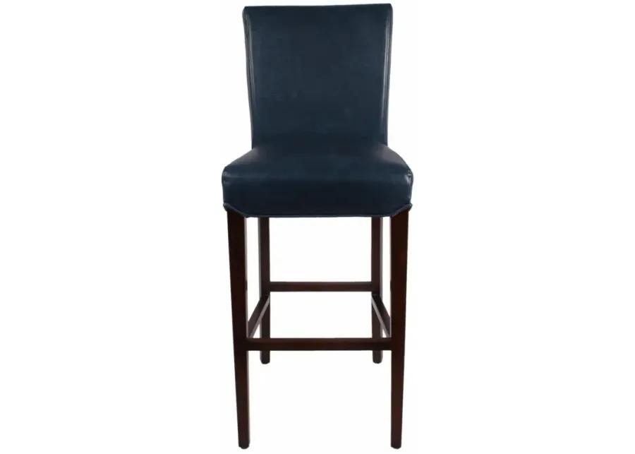 milton bonded leather bar stool wenge legs, vintage blue