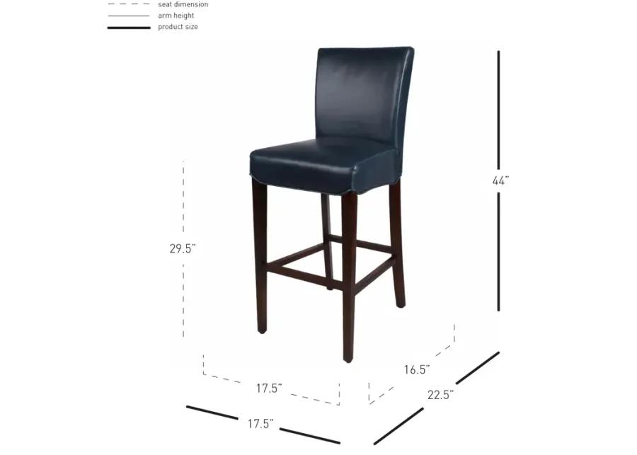 milton bonded leather bar stool wenge legs, vintage blue