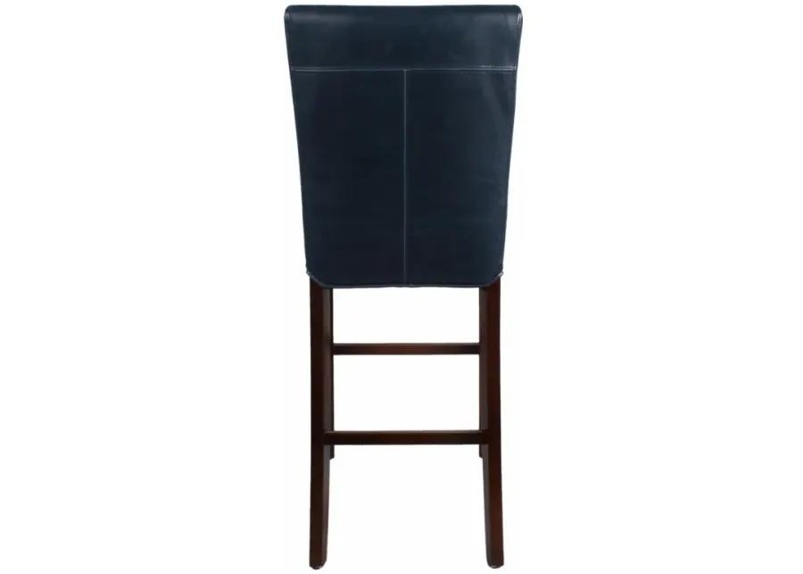 milton bonded leather bar stool wenge legs, vintage blue