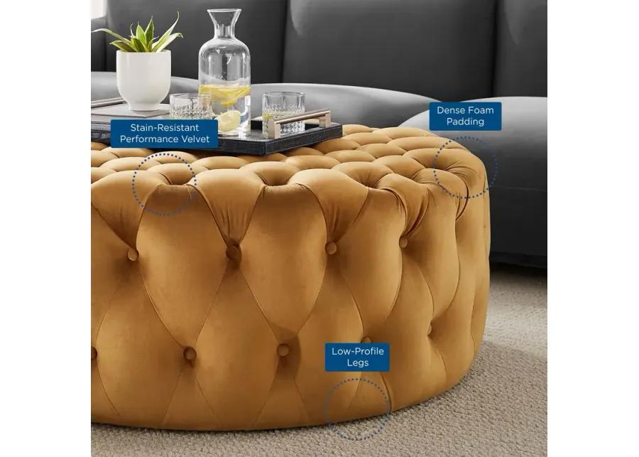 Amour Tufted Button Large Round Performance Velvet Ottoman