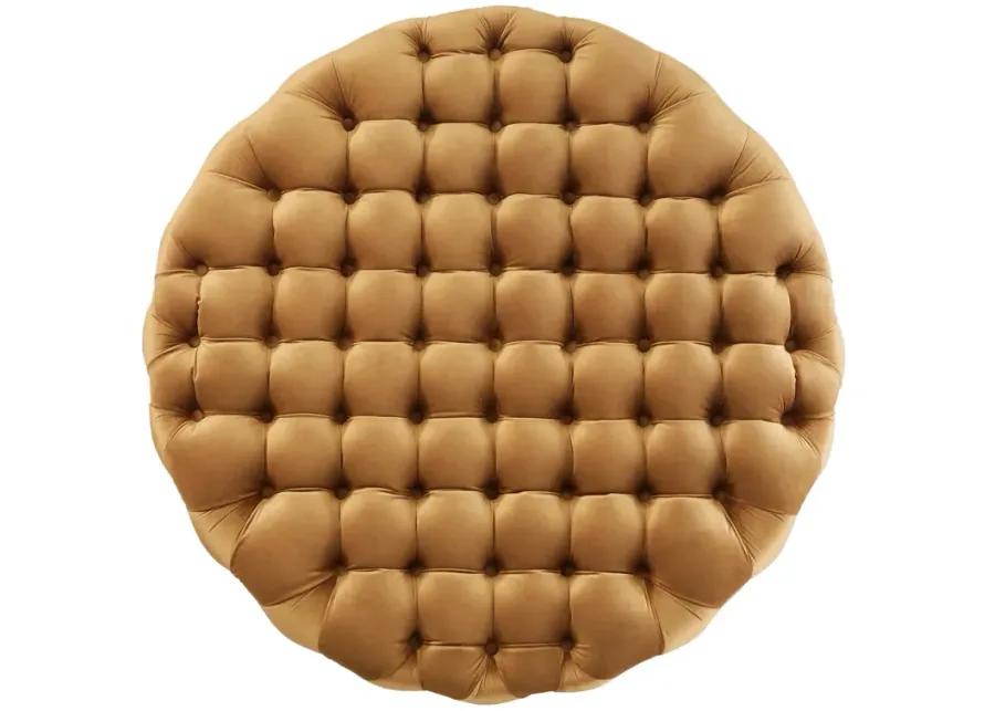 Amour Tufted Button Large Round Performance Velvet Ottoman