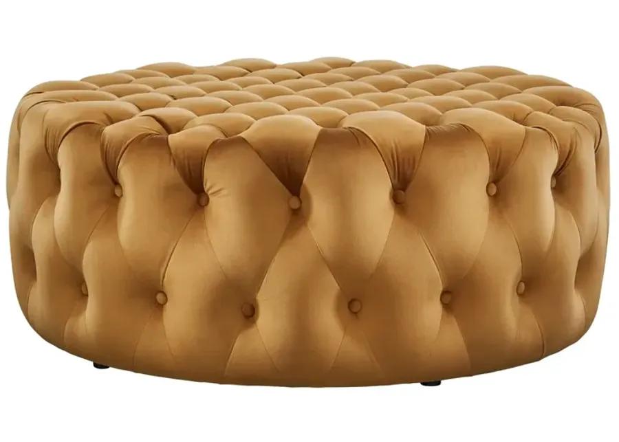 Amour Tufted Button Large Round Performance Velvet Ottoman