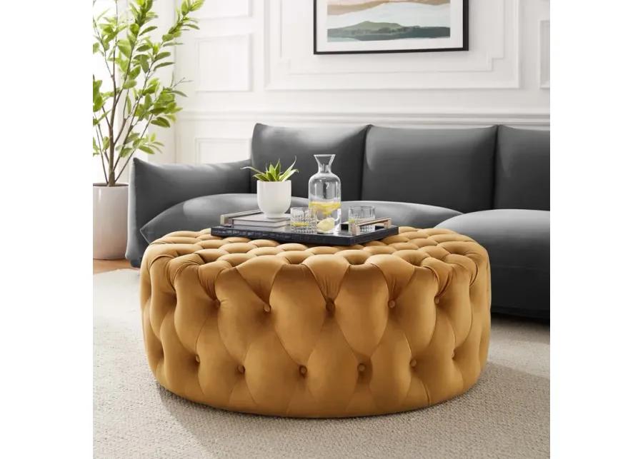 Amour Tufted Button Large Round Performance Velvet Ottoman