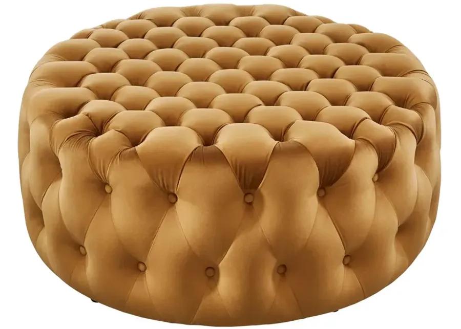 Amour Tufted Button Large Round Performance Velvet Ottoman