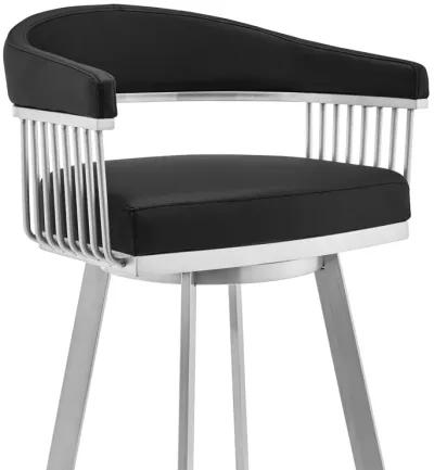 Bronson 25" Black Faux Leather and Brushed Stainless Steel Swivel Bar Stool