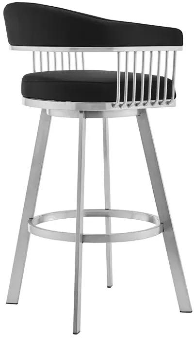 Bronson 25" Black Faux Leather and Brushed Stainless Steel Swivel Bar Stool