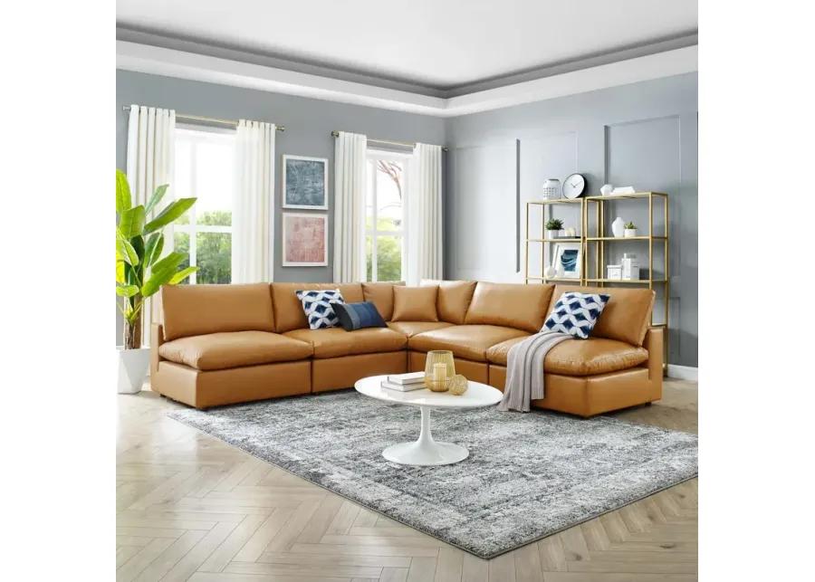 Commix Down Filled Overstuffed Vegan Leather 5-Piece Sectional Sofa