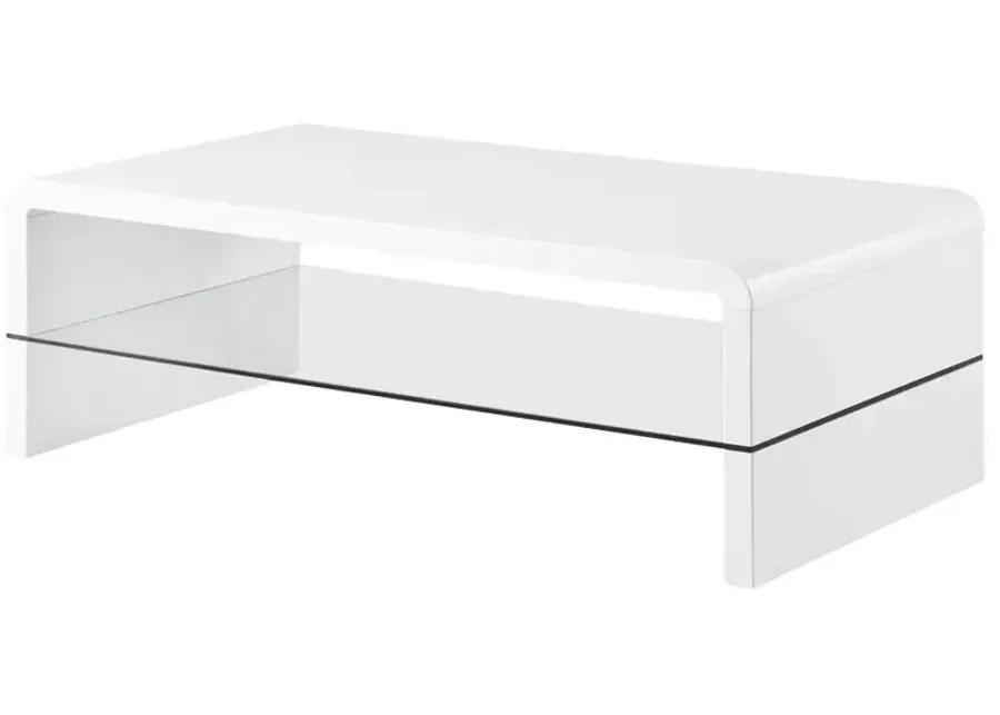 Airell Rectangular Coffee Table with Glass Shelf White High Gloss