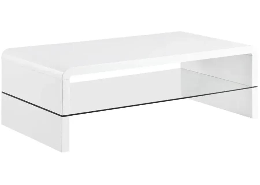 Airell Rectangular Coffee Table with Glass Shelf White High Gloss