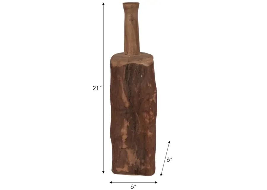 21" Reclaimed Wood Bottle Object, Brown