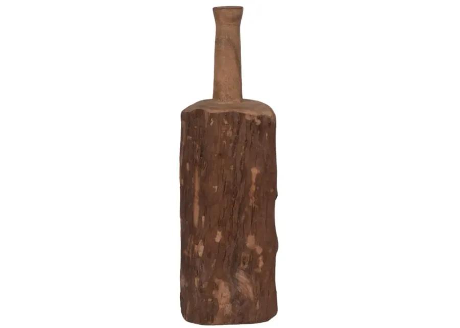 21" Reclaimed Wood Bottle Object, Brown