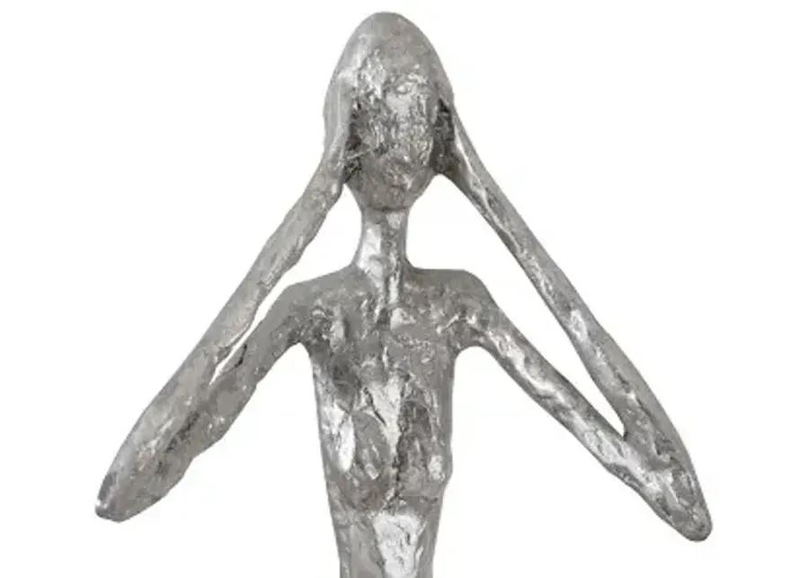 hear no evil slender sculpture, small, resin, silver leaf