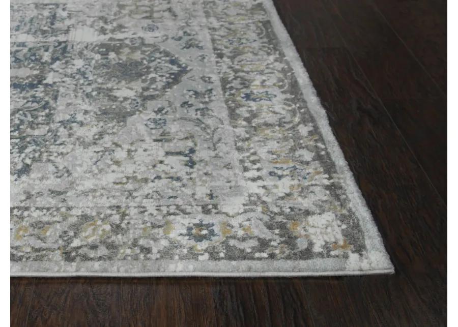 Bristol Beige/Blue Broken Medallion Polypropylene/Polyester 5'3" x 7'6" Rectangle Rug