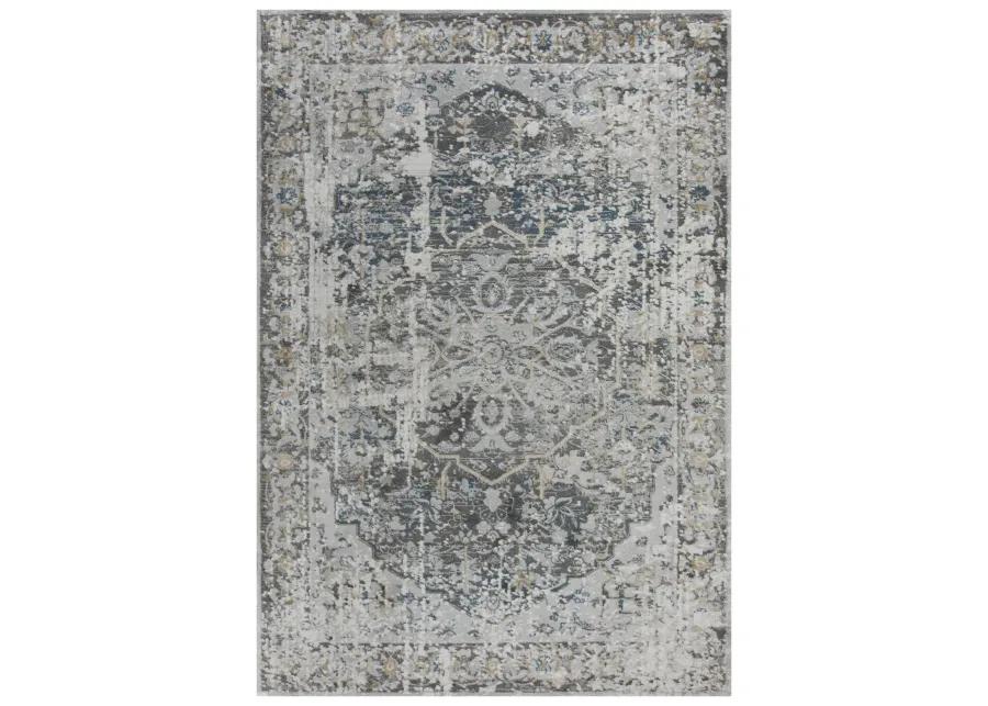 Bristol Beige/Blue Broken Medallion Polypropylene/Polyester 5'3" x 7'6" Rectangle Rug