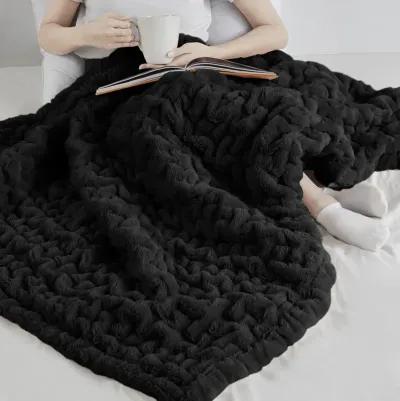 Madison Park Ruched Fur Black Throw