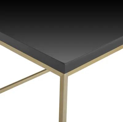 Teresa Rectangle Coffee Table in High Gloss Black with Matte Brushed Gold Frame