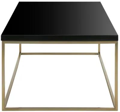 Teresa Rectangle Coffee Table in High Gloss Black with Matte Brushed Gold Frame