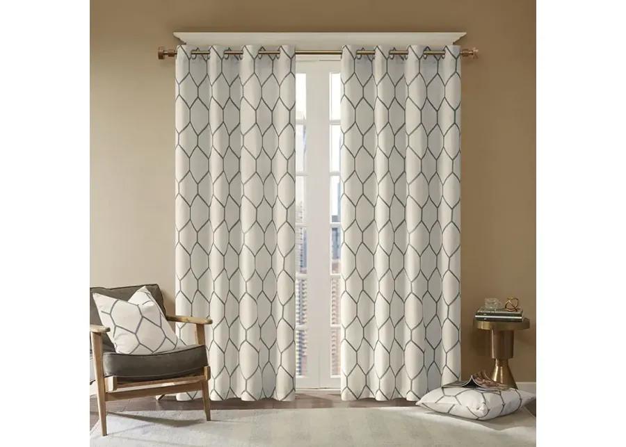 Madison Park Brooklyn Grey Metallic Geo Embroidered Curtain Panel