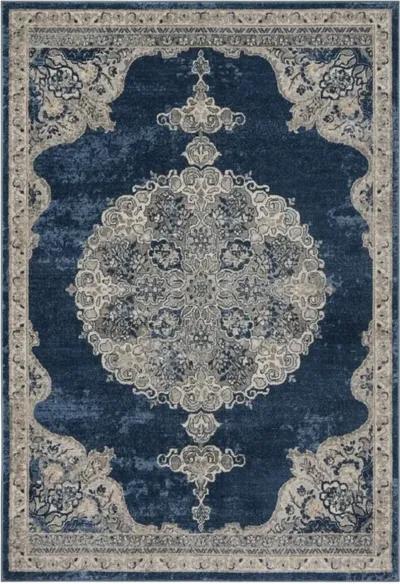 Brentwood 867 Navy / Light Grey 2' X 16' Runner Powerloomed Rug