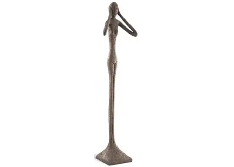 hear no evil slender sculpture, large, resin, bronze finish