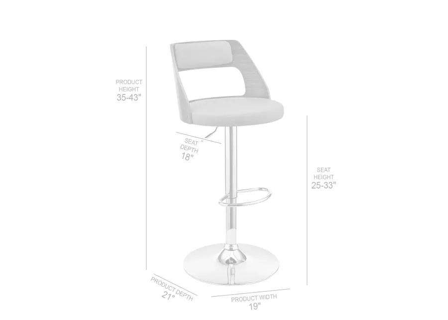 Itzan Adjustable Swivel Cream Faux Leather and Walnut Wood Bar Stool with Chrome Base