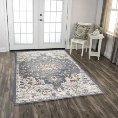 Ventura Blue Medallion Washed Wool 8' x 10' Rectangle Rug