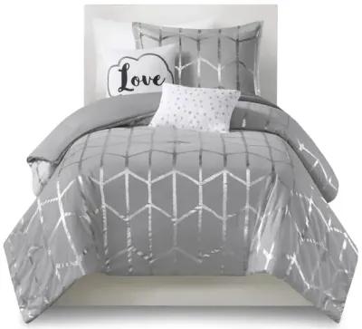 Intelligent Design Raina Grey/Silver Metallic Printed Comforter Set