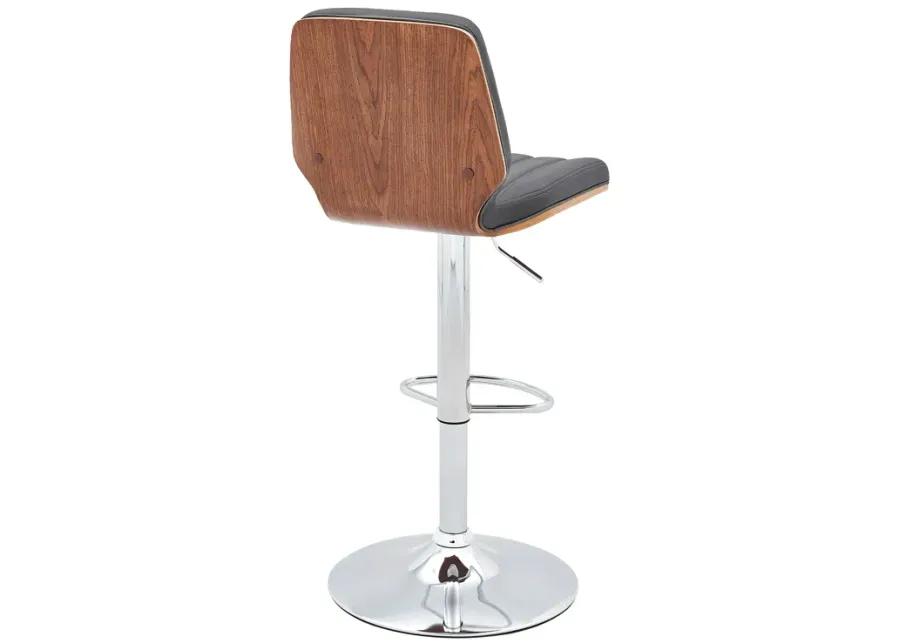 Sabine Adjustable Swivel Gray Faux Leather with Walnut Back and Chrome Bar Stool