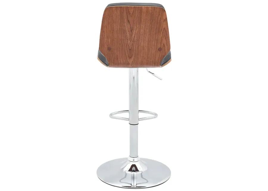 Sabine Adjustable Swivel Gray Faux Leather with Walnut Back and Chrome Bar Stool