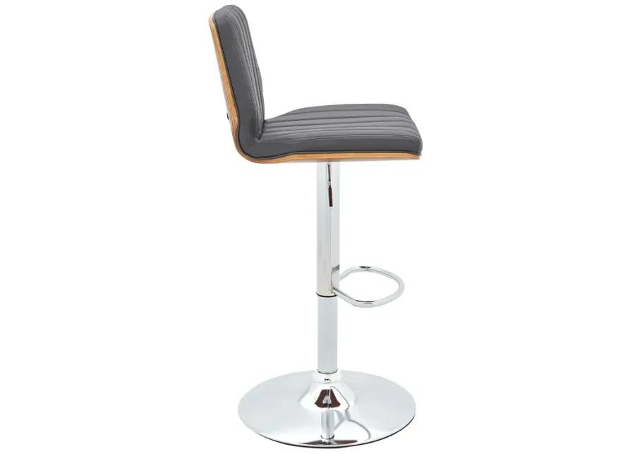 Sabine Adjustable Swivel Gray Faux Leather with Walnut Back and Chrome Bar Stool