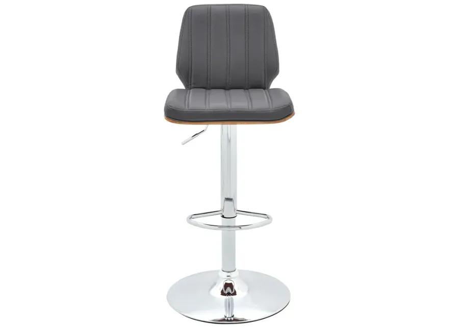 Sabine Adjustable Swivel Gray Faux Leather with Walnut Back and Chrome Bar Stool