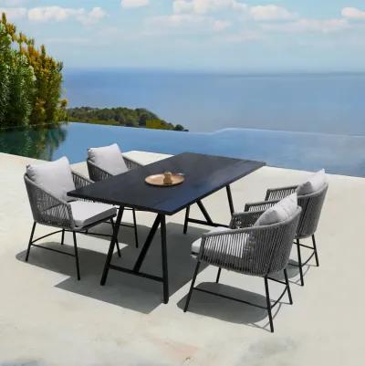 Koala and Calica 5 Piece Dining Set in Dark Eucalyptus and Metal with Gray Rope