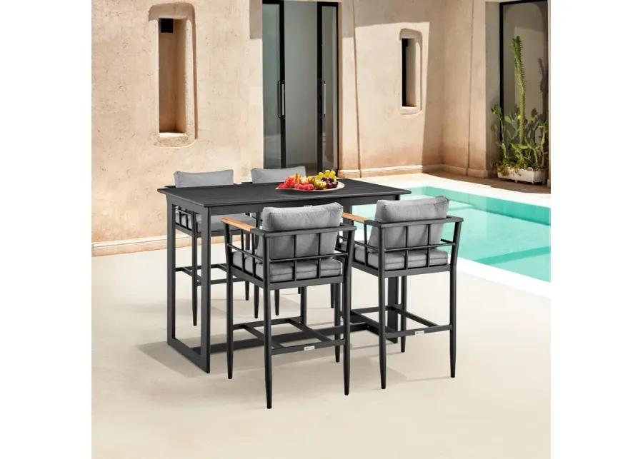 Orlando Outdoor Patio 5-Piece Bar Table Set in Aluminum with Grey Cushions