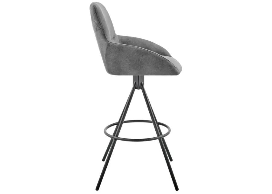 Odessa 30" Bar Height Bar Stool in Charcoal Fabric and Black Finish