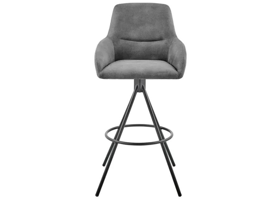 Odessa 30" Bar Height Bar Stool in Charcoal Fabric and Black Finish