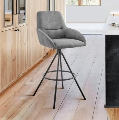 Odessa 30" Bar Height Bar Stool in Charcoal Fabric and Black Finish