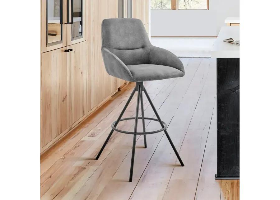 Odessa 30" Bar Height Bar Stool in Charcoal Fabric and Black Finish