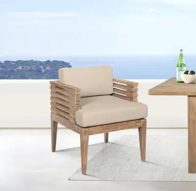 Vivid Outdoor Patio Dining Chair in Light Eucalyptus Wood with Taupe Olefin Cushions