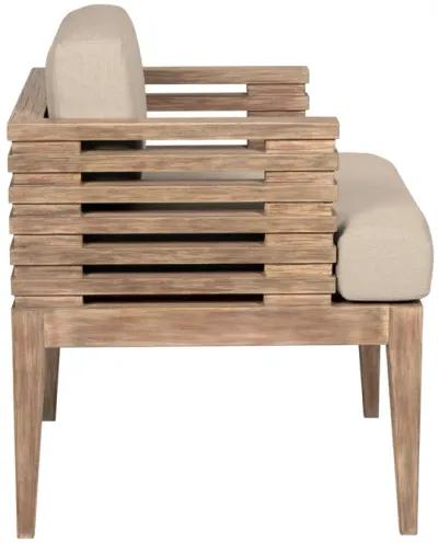 Vivid Outdoor Patio Dining Chair in Light Eucalyptus Wood with Taupe Olefin Cushions