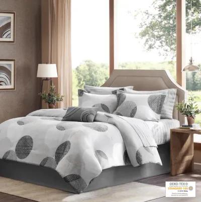 Madison Park Essentials Knowles Grey 7 Piece Comforter Set with Cotton Bed Sheets