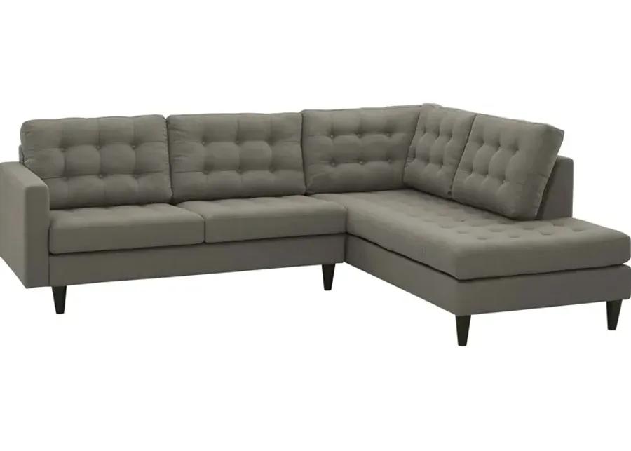 Empress 2 Piece Upholstered Fabric Right Facing Bumper Sectional